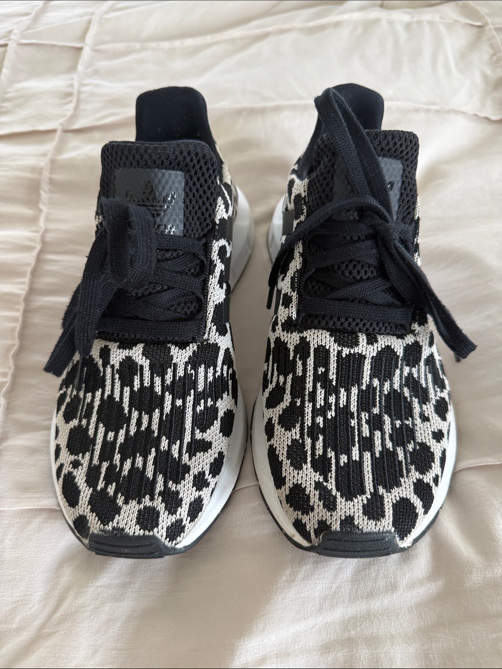 adidas Kids Black & White Leopard Knit Sneakers